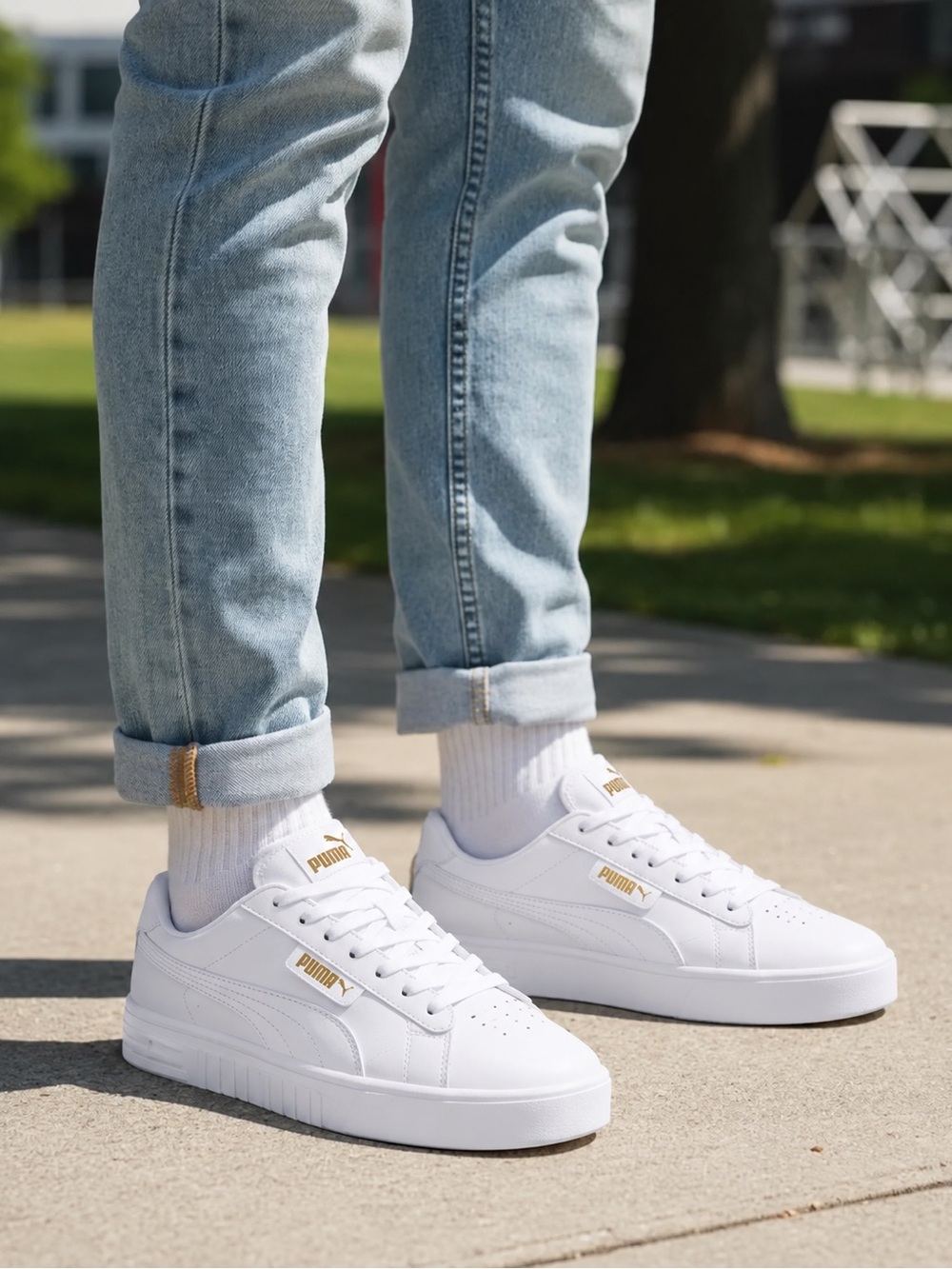 Puma White and Gold Classic Sneaker